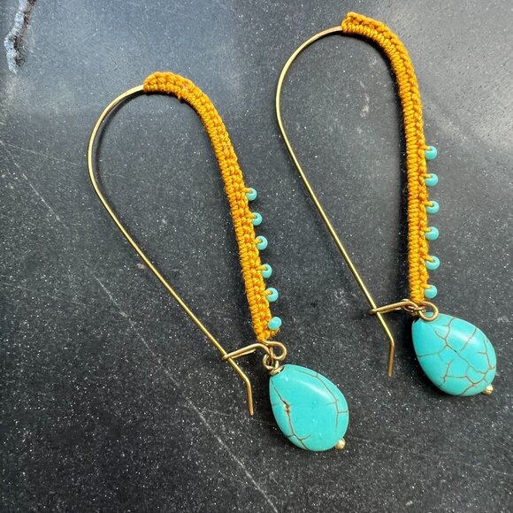 Handwoven Boho Turquoise Earrings - Picture 1 of 6